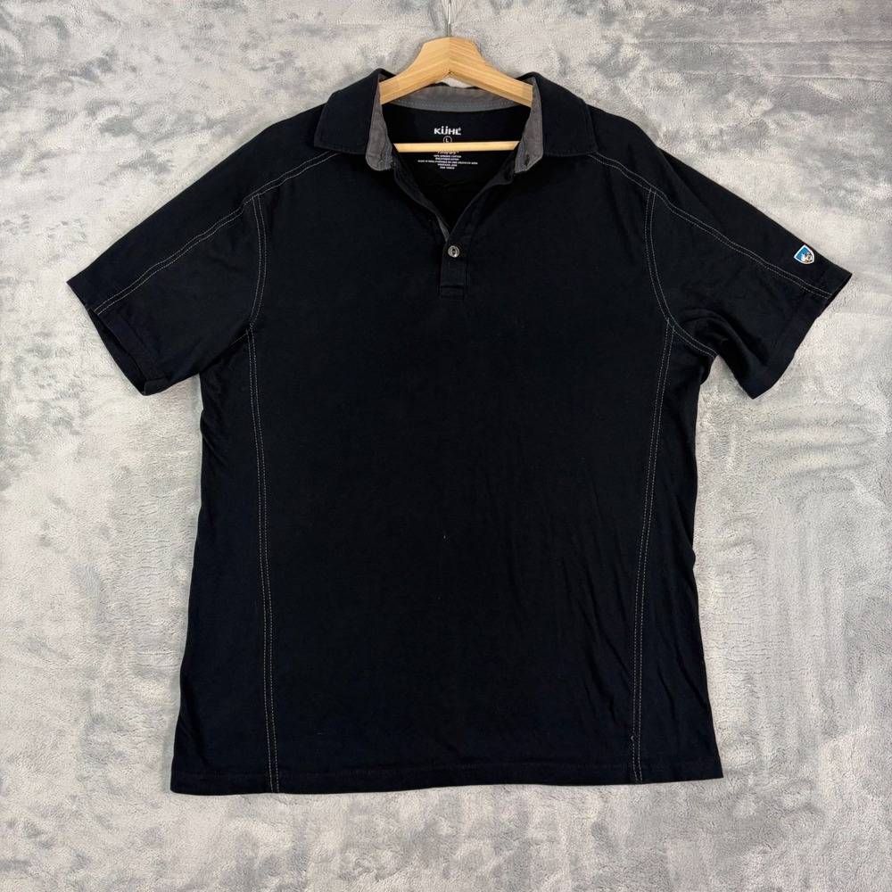 Kuhl Men's Large Wayfarer Polo Shirt Black Short Sleeve Wildfibre Cotton